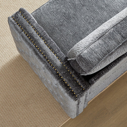 Grey 81 Chenille Nailheads 3-seater Sleeper Sofa with Memory Foam Mattress for Living Room