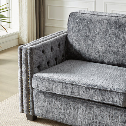 Grey 81 Chenille Nailheads 3-seater Sleeper Sofa with Memory Foam Mattress for Living Room