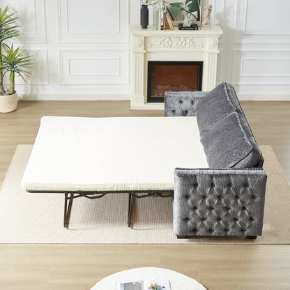 Grey 81 Chenille Nailheads 3-seater Sleeper Sofa with Memory Foam Mattress for Living Room