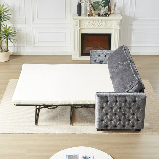 Grey 81 Chenille Nailheads 3-seater Sleeper Sofa with Memory Foam Mattress for Living Room