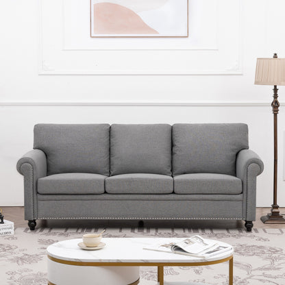 Grey 83.86 Upholstered 3-seater Sofa with Nailheads and Birch Feet for Living Room
