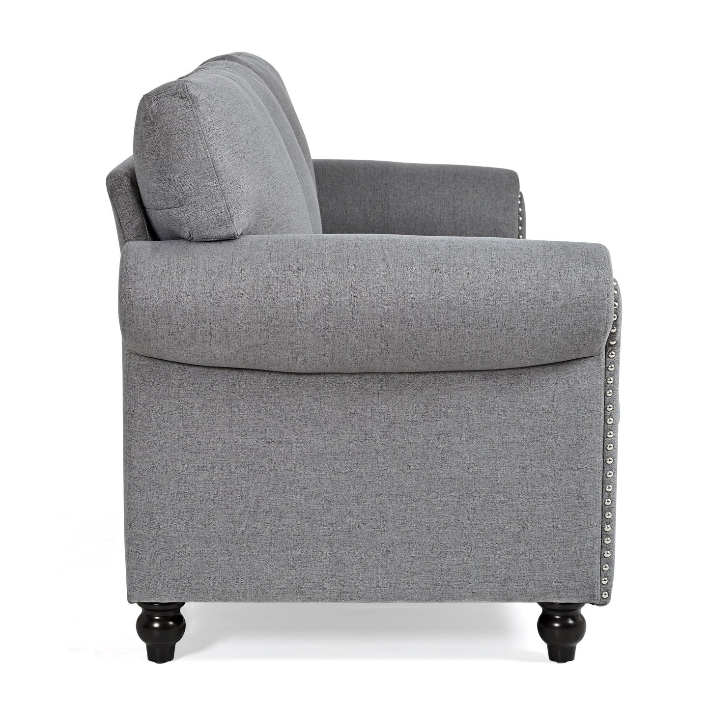 Grey 83.86 Upholstered 3-seater Sofa with Nailheads and Birch Feet for Living Room