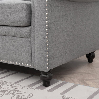 Grey 83.86 Upholstered 3-seater Sofa with Nailheads and Birch Feet for Living Room