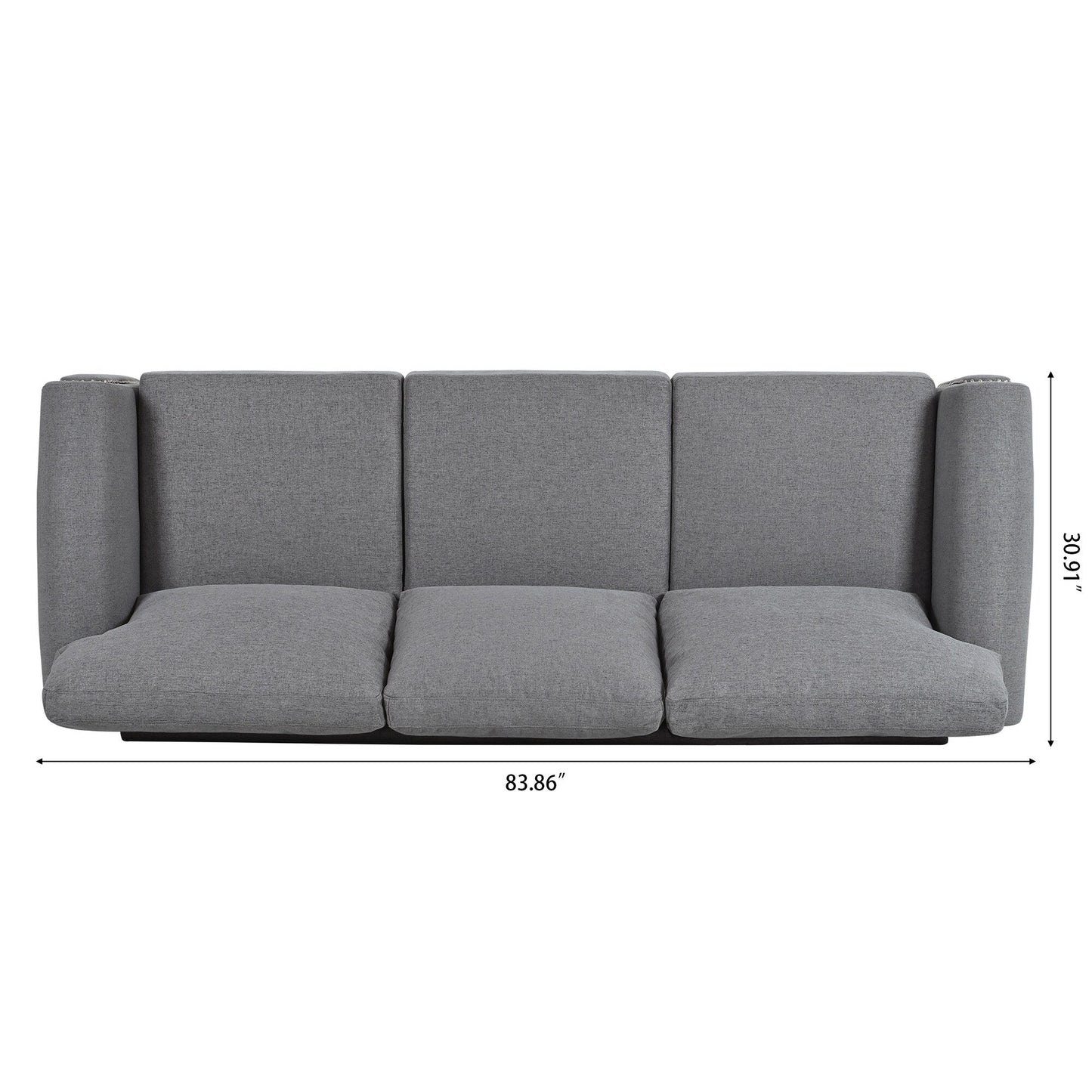 Grey 83.86 Upholstered 3-seater Sofa with Nailheads and Birch Feet for Living Room