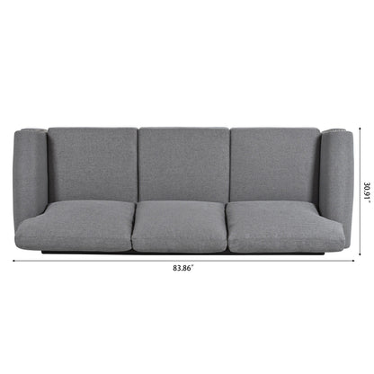 Grey 83.86 Upholstered 3-seater Sofa with Nailheads and Birch Feet for Living Room