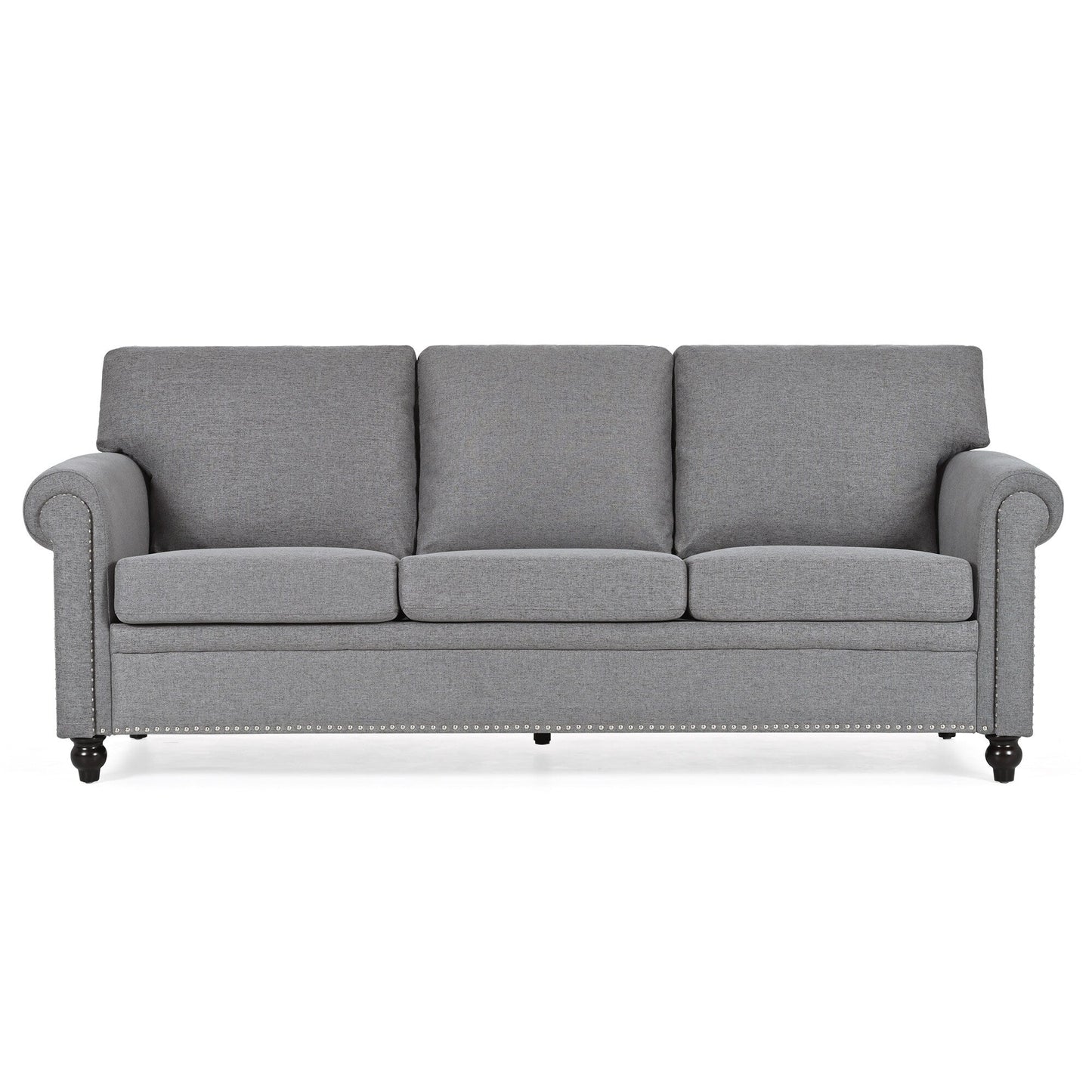 Grey 83.86 Upholstered 3-seater Sofa with Nailheads and Birch Feet for Living Room