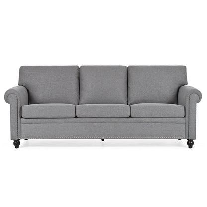 Grey 83.86 Upholstered 3-seater Sofa with Nailheads and Birch Feet for Living Room