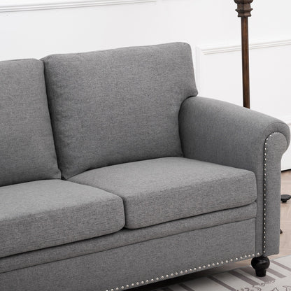Grey 83.86 Upholstered 3-seater Sofa with Nailheads and Birch Feet for Living Room