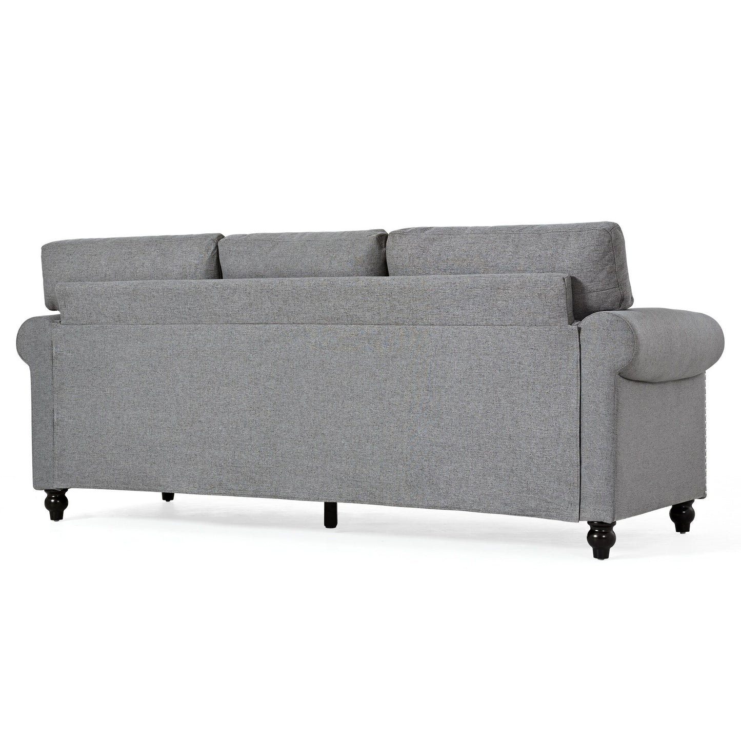 Grey 83.86 Upholstered 3-seater Sofa with Nailheads and Birch Feet for Living Room