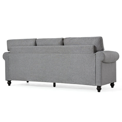 Grey 83.86 Upholstered 3-seater Sofa with Nailheads and Birch Feet for Living Room