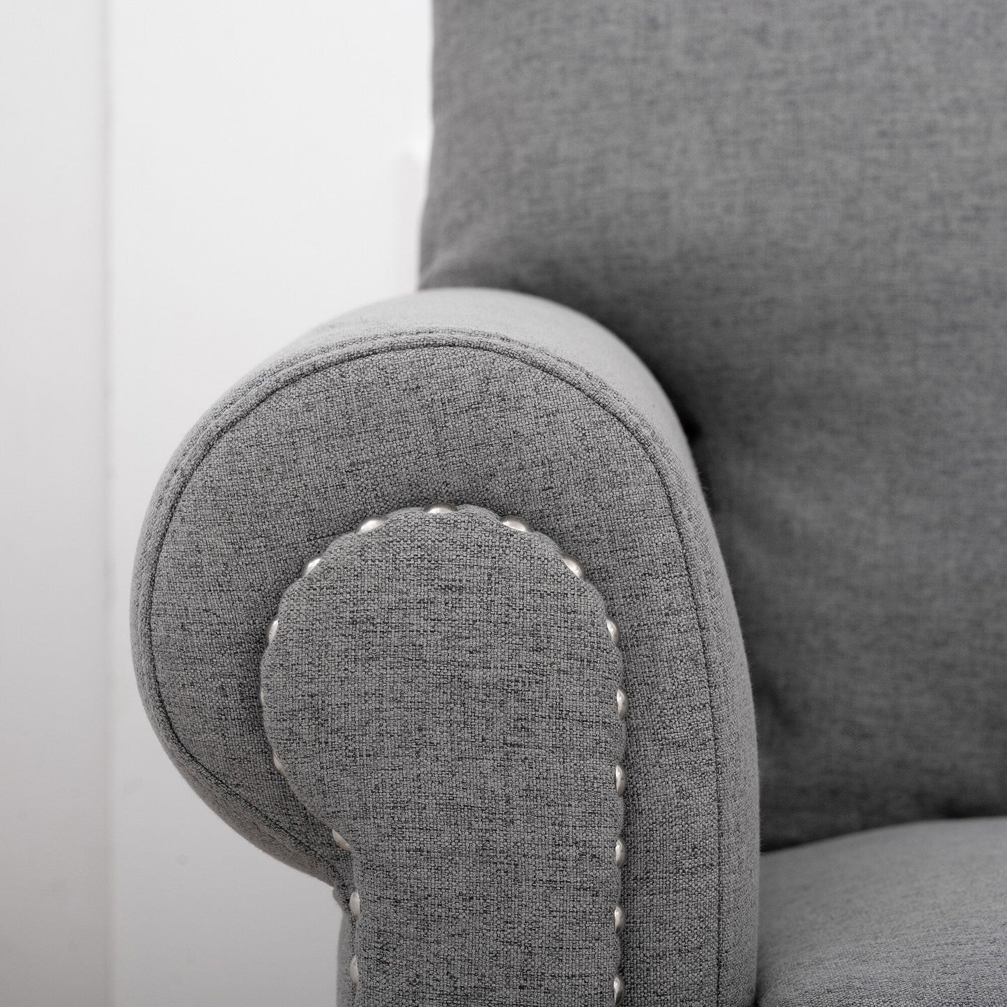 Grey 83.86 Upholstered 3-seater Sofa with Nailheads and Birch Feet for Living Room