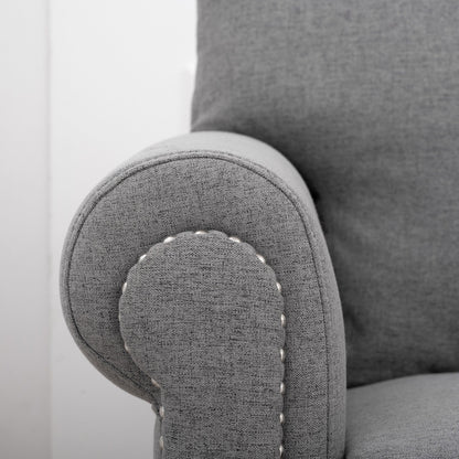 Grey 83.86 Upholstered 3-seater Sofa with Nailheads and Birch Feet for Living Room