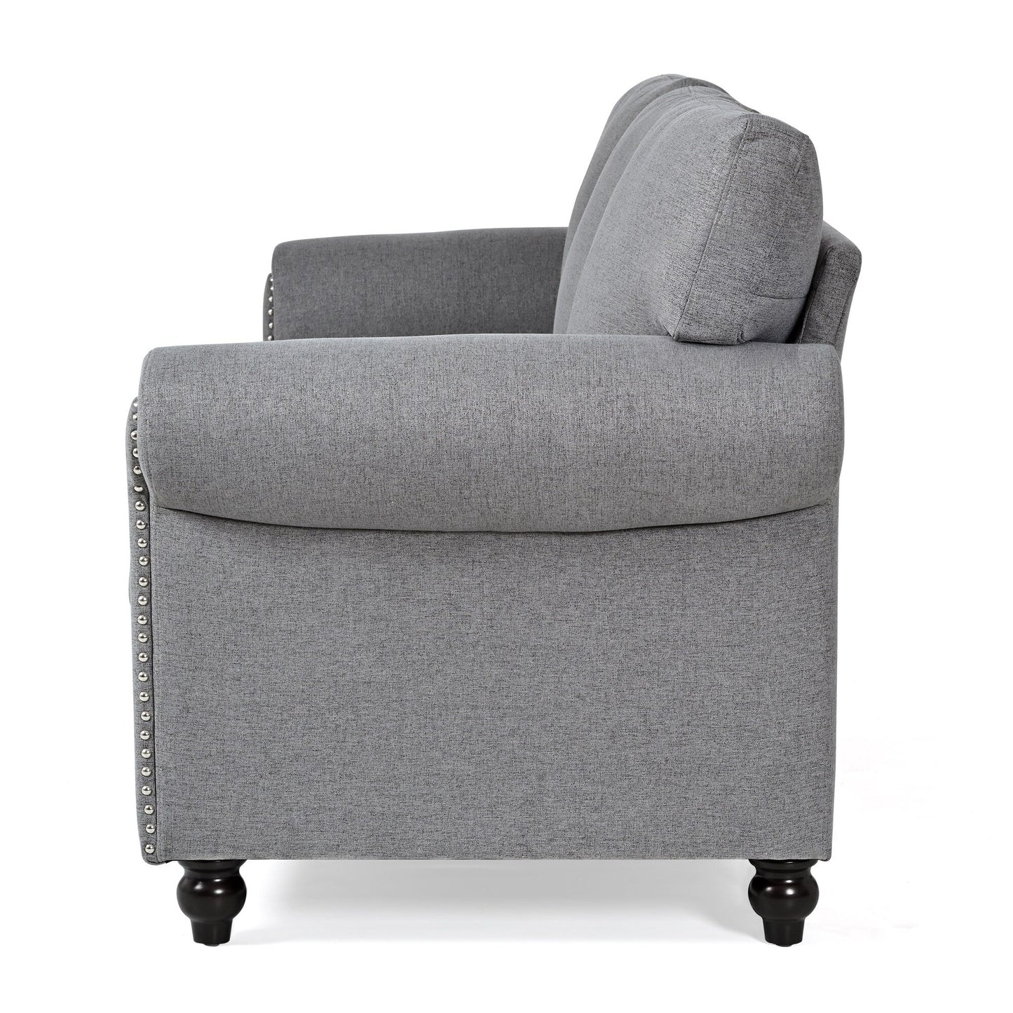 Grey 83.86 Upholstered 3-seater Sofa with Nailheads and Birch Feet for Living Room