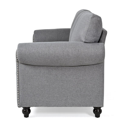 Grey 83.86 Upholstered 3-seater Sofa with Nailheads and Birch Feet for Living Room