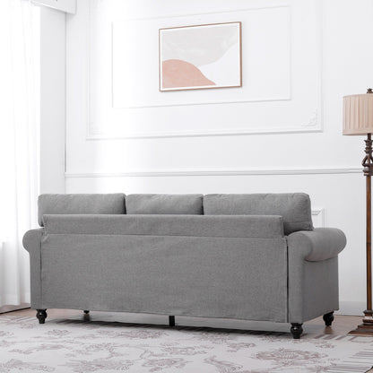 Grey 83.86 Upholstered 3-seater Sofa with Nailheads and Birch Feet for Living Room