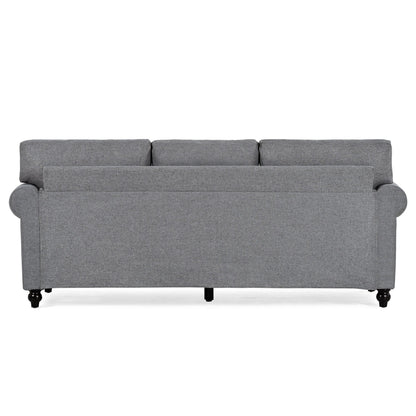 Grey 83.86 Upholstered 3-seater Sofa with Nailheads and Birch Feet for Living Room