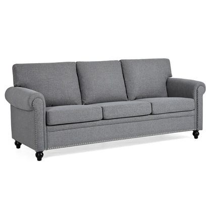 Grey 83.86 Upholstered 3-seater Sofa with Nailheads and Birch Feet for Living Room