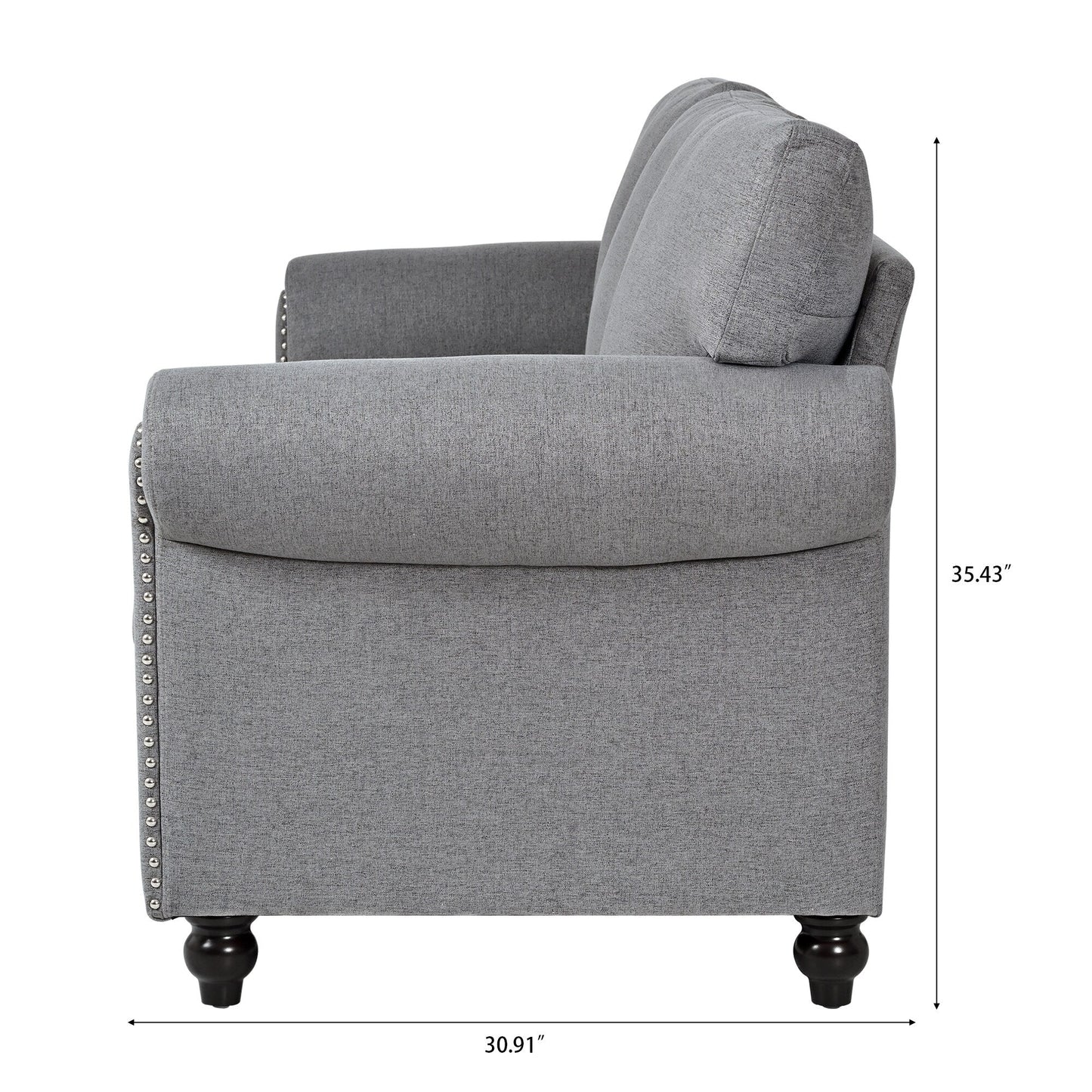 Grey 83.86 Upholstered 3-seater Sofa with Nailheads and Birch Feet for Living Room