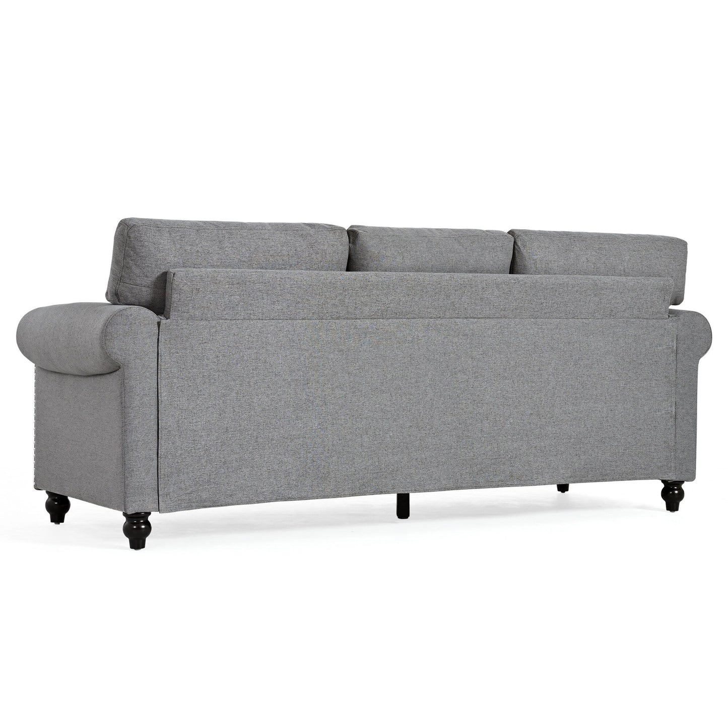Grey 83.86 Upholstered 3-seater Sofa with Nailheads and Birch Feet for Living Room