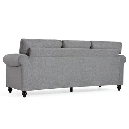 Grey 83.86 Upholstered 3-seater Sofa with Nailheads and Birch Feet for Living Room