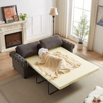 Grey 83.8'' Polyester Convertible Sofa Bed, 3-Seater with Pull-Out Mattress, High-Density Foam, and Sturdy Frame
