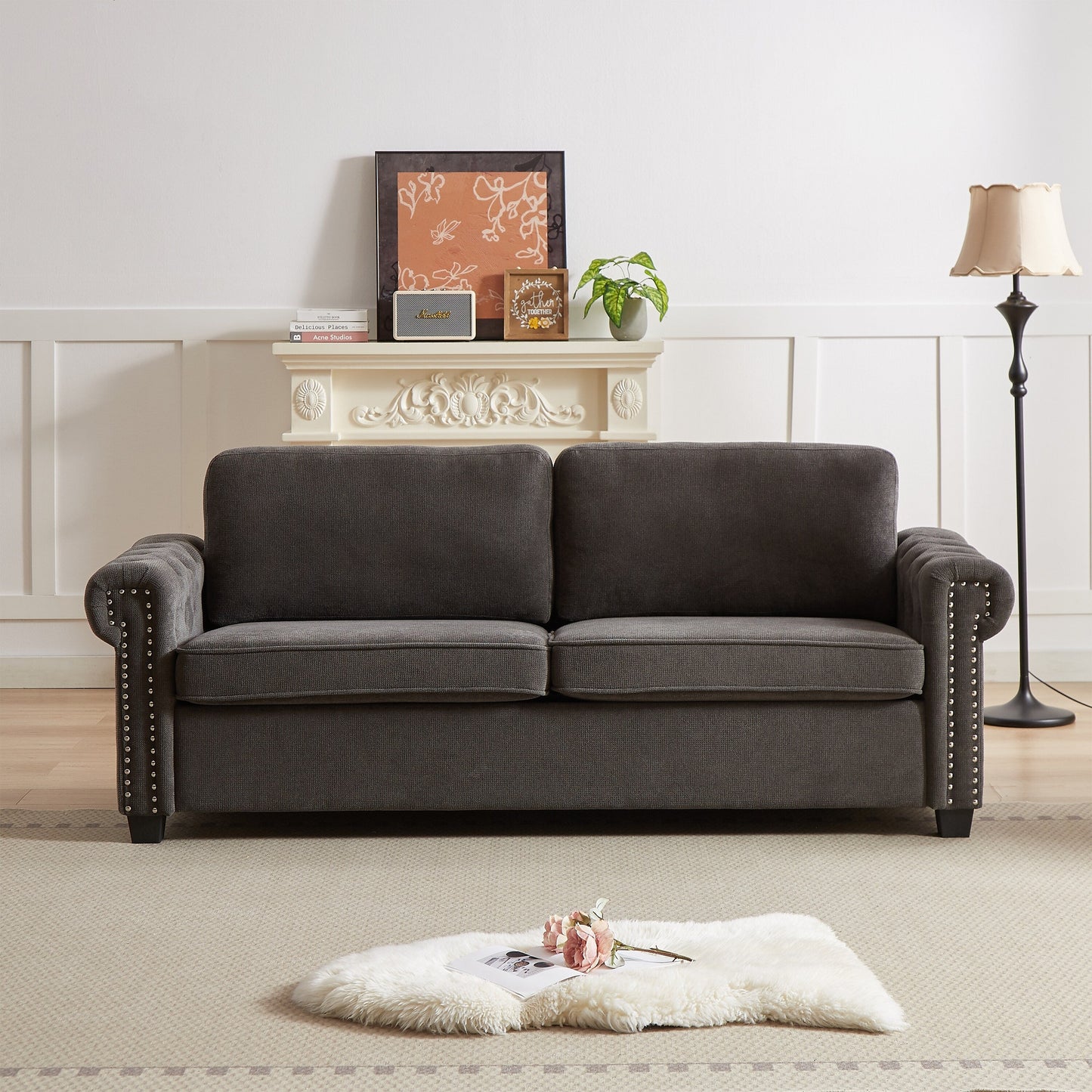 Grey 83.8'' Polyester Convertible Sofa Bed, 3-Seater with Pull-Out Mattress, High-Density Foam, and Sturdy Frame