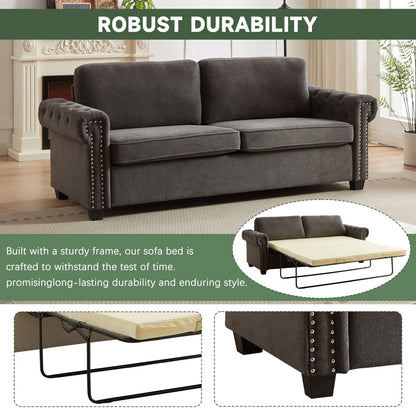 Grey 83.8'' Polyester Convertible Sofa Bed, 3-Seater with Pull-Out Mattress, High-Density Foam, and Sturdy Frame