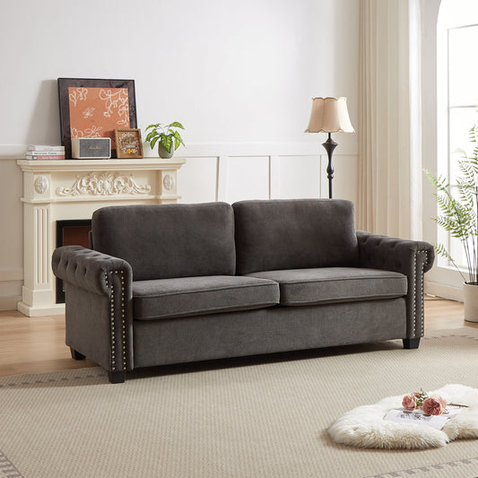 Grey 83.8'' Polyester Convertible Sofa Bed, 3-Seater with Pull-Out Mattress, High-Density Foam, and Sturdy Frame