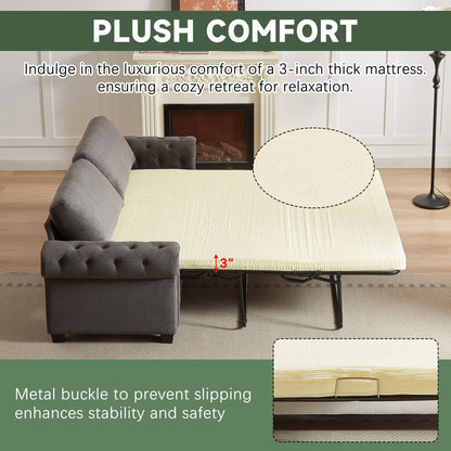Grey 83.8'' Polyester Convertible Sofa Bed, 3-Seater with Pull-Out Mattress, High-Density Foam, and Sturdy Frame