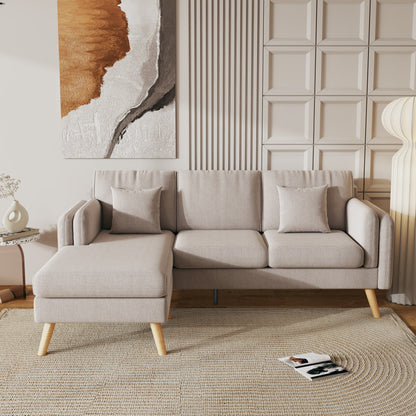 Grey 84.6 Linen L-Shaped Sofa with Reversible Chaise, Independent Spring Cushions, and Solid Wood Frame
