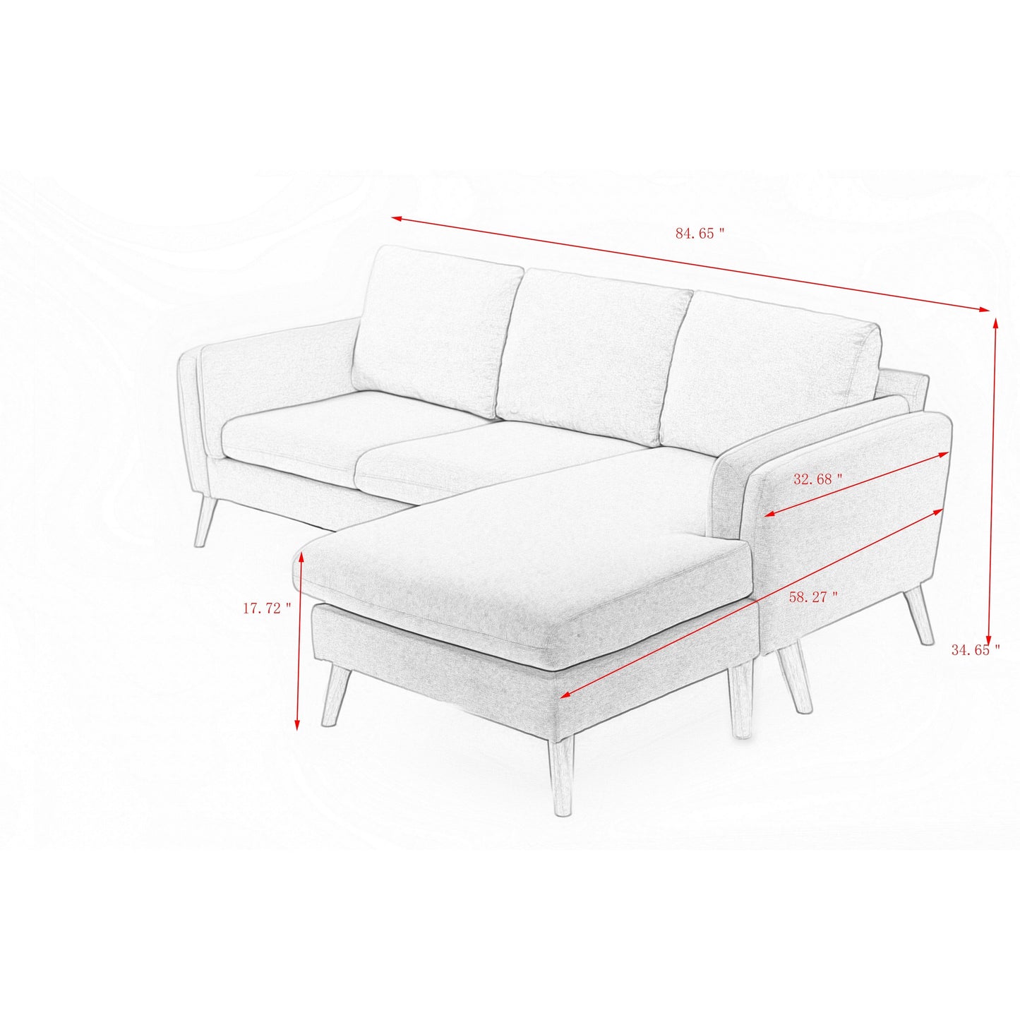 Grey 84.6 Linen L-Shaped Sofa with Reversible Chaise, Independent Spring Cushions, and Solid Wood Frame