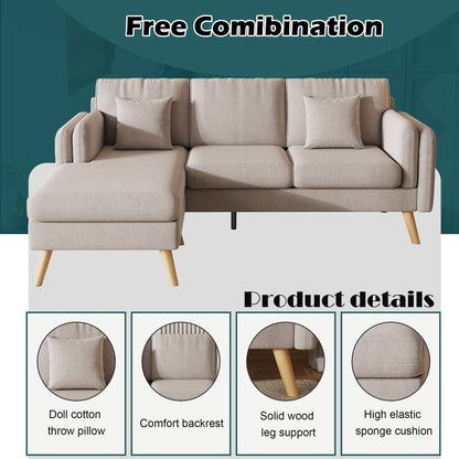 Grey 84.6 Linen L-Shaped Sofa with Reversible Chaise, Independent Spring Cushions, and Solid Wood Frame