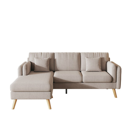 Grey 84.6'' L-Shaped Linen 3-Seater Sofa with Reversible Chaise, Solid Wood Frame, and Spring Cushions