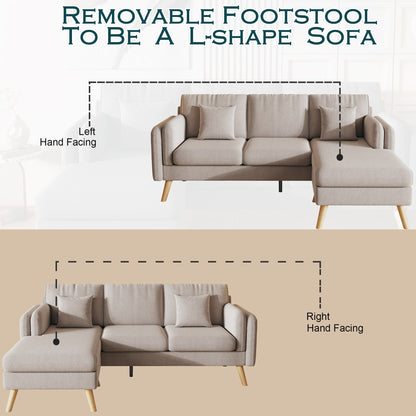 Grey 84.6'' L-Shaped Linen Sectional Sofa with Reversible Chaise, Wooden Frame, and Spring Cushions