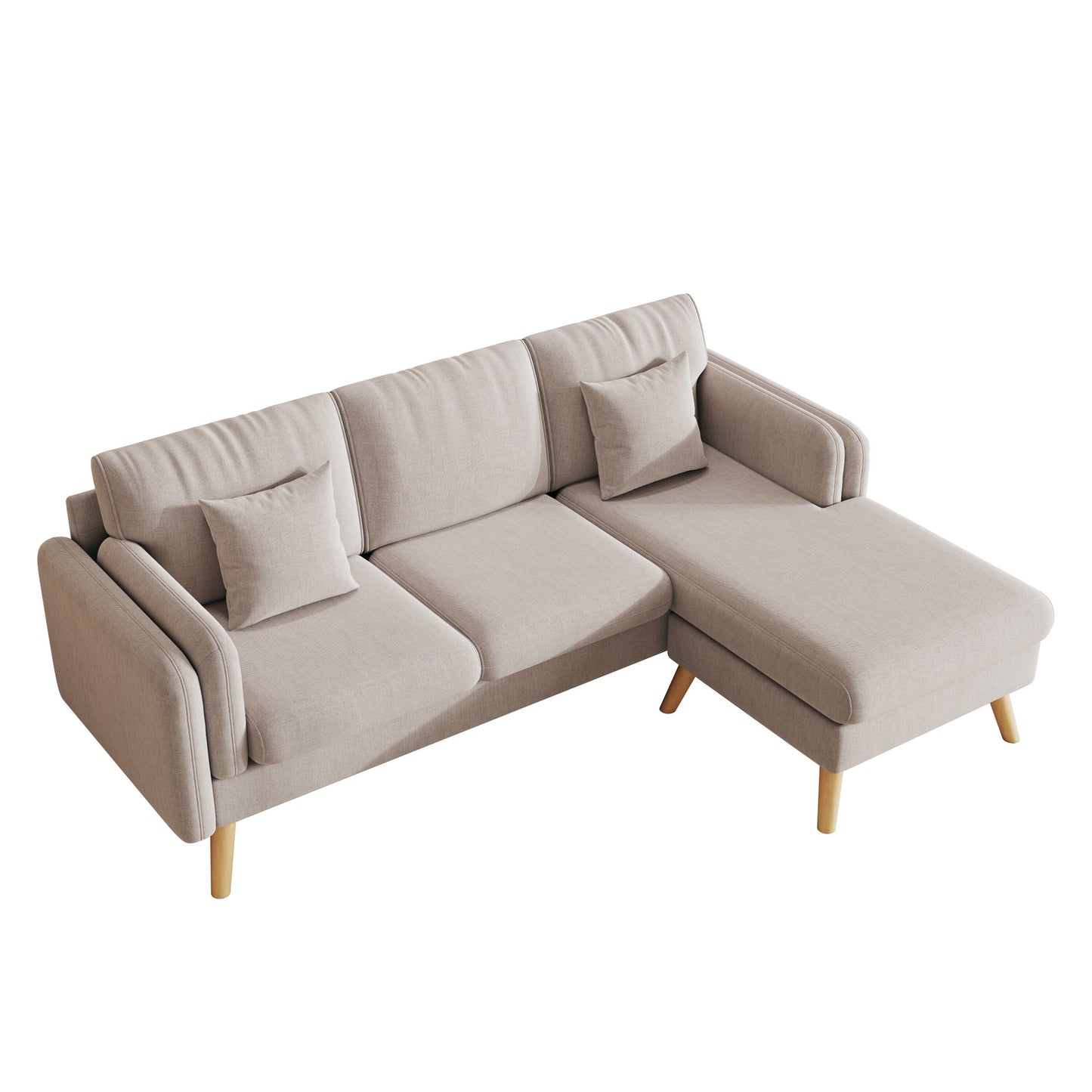 Grey 84.6'' L-Shaped Linen Sectional Sofa with Reversible Chaise, Wooden Frame, and Spring Cushions