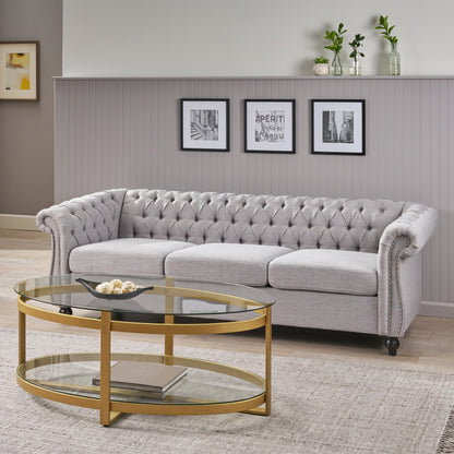 Grey 84.75 Chesterfield Button Tufted 3-Seater Sofa with Nailheads and Legs