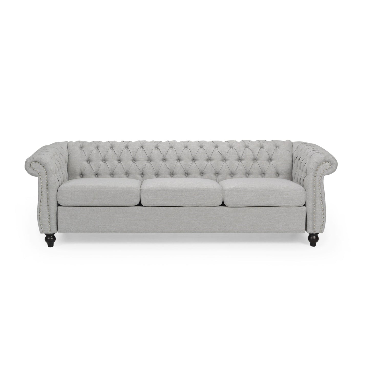 Grey 84.75 Chesterfield Button Tufted 3-Seater Sofa with Nailheads and Legs