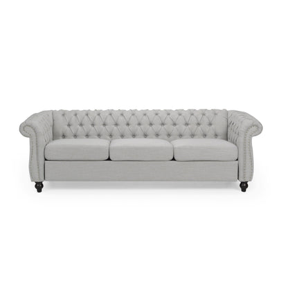 Grey 84.75 Chesterfield Button Tufted 3-Seater Sofa with Nailheads and Legs