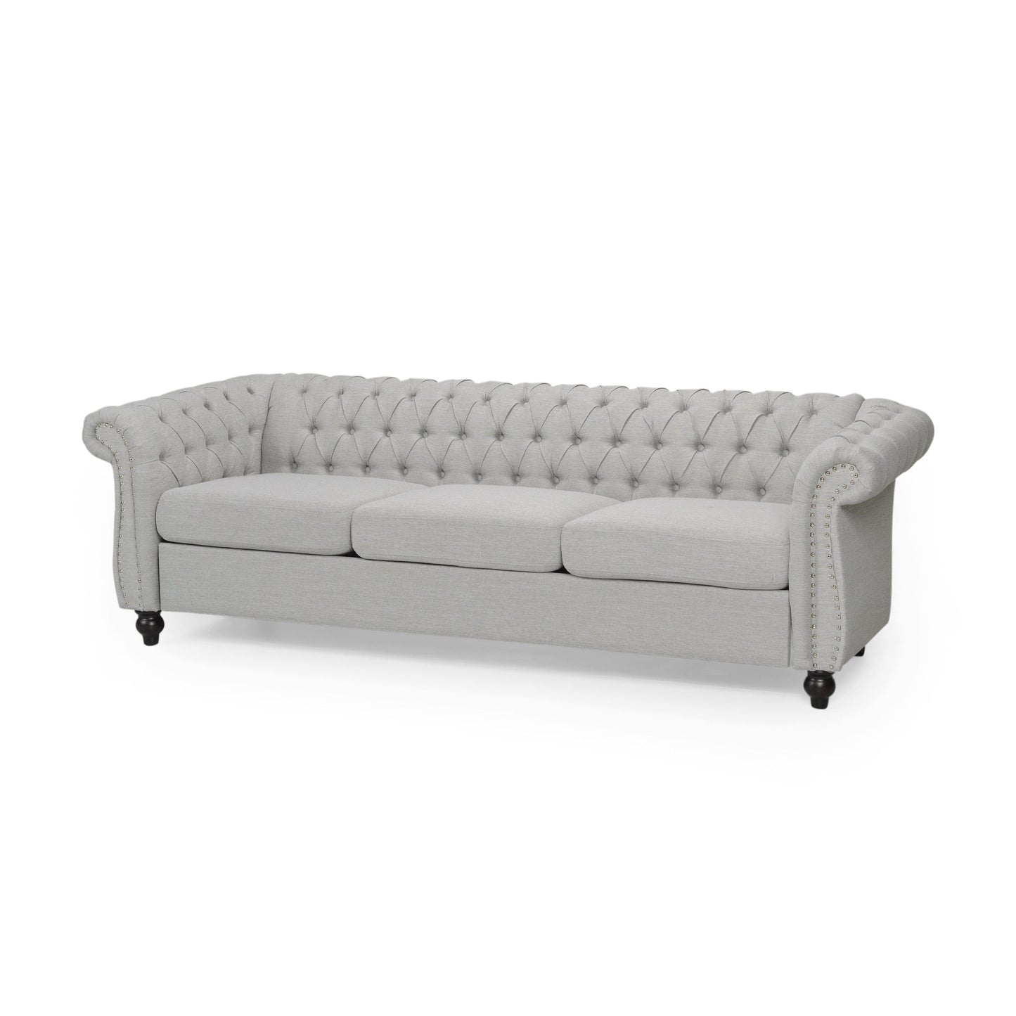 Grey 84.75 Chesterfield Button Tufted 3-Seater Sofa with Nailheads and Legs