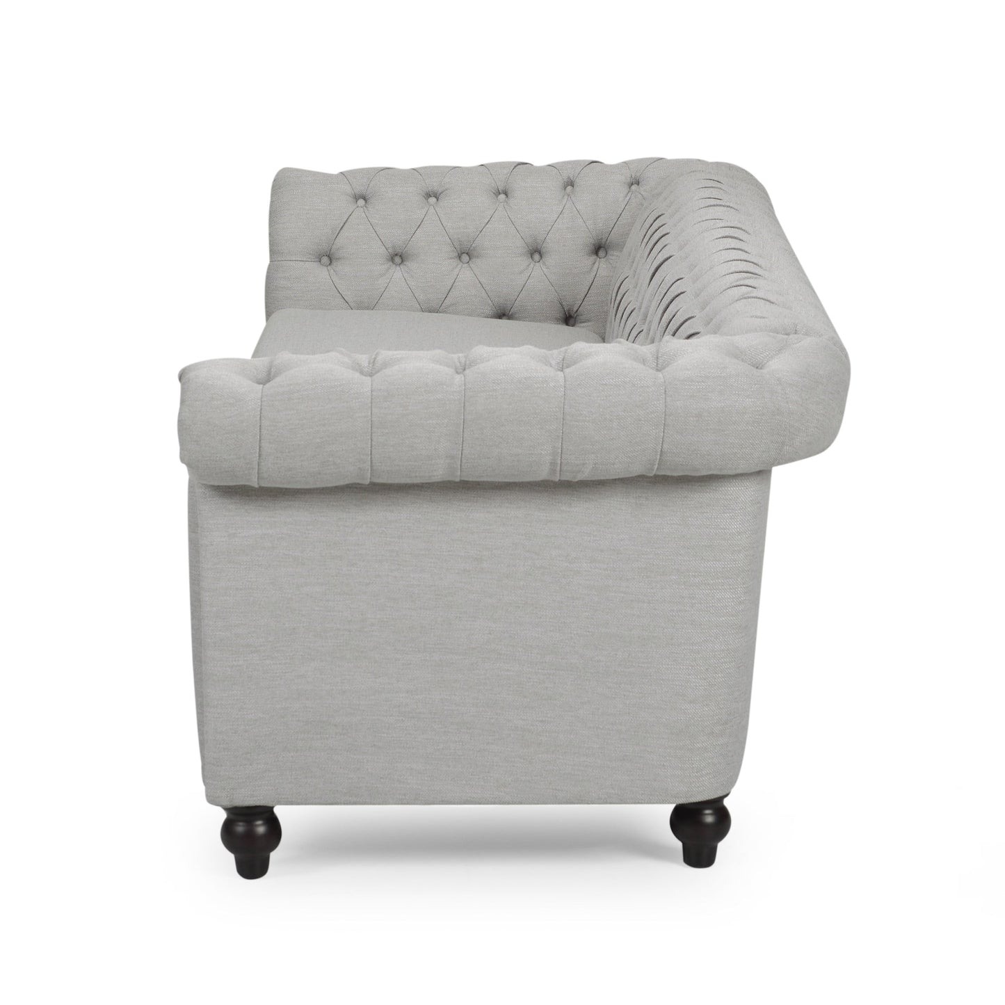 Grey 84.75 Chesterfield Button Tufted 3-Seater Sofa with Nailheads and Legs