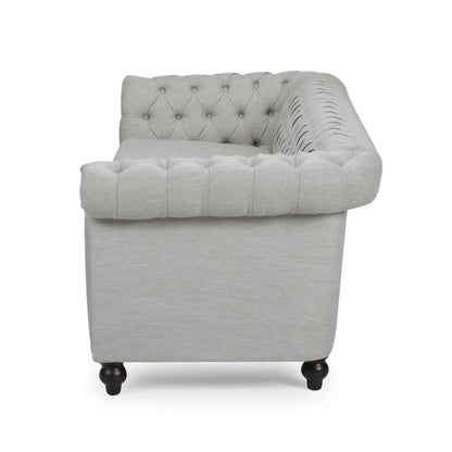 Grey 84.75 Chesterfield Button Tufted 3-Seater Sofa with Nailheads and Legs