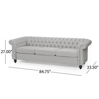 Grey 84.75 Chesterfield Button Tufted 3-Seater Sofa with Nailheads and Legs
