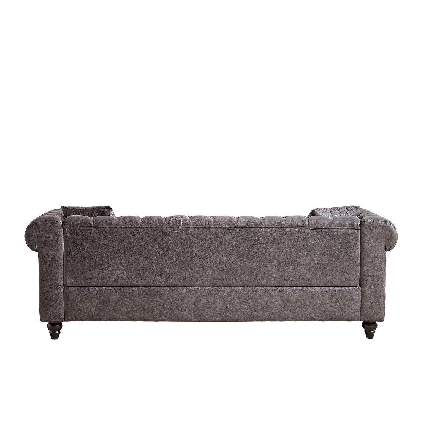 Grey 85.5 Tech Fabric 3-seater Rolled Arms Chesterfield Button Sofa with 2 Cushions for Living Room