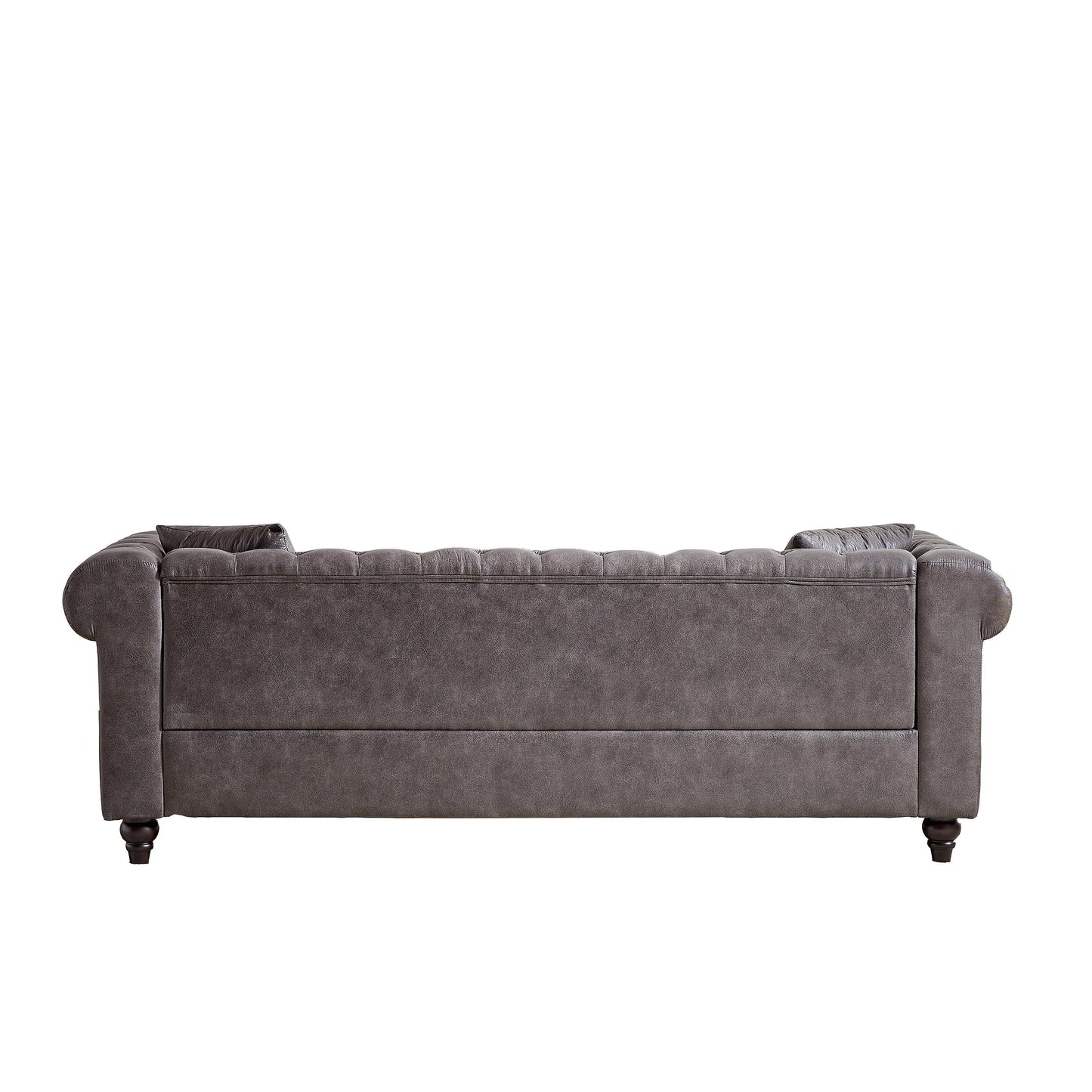 Grey 85.5 Tech Fabric 3-seater Rolled Arms Chesterfield Button Sofa with 2 Cushions for Living Room