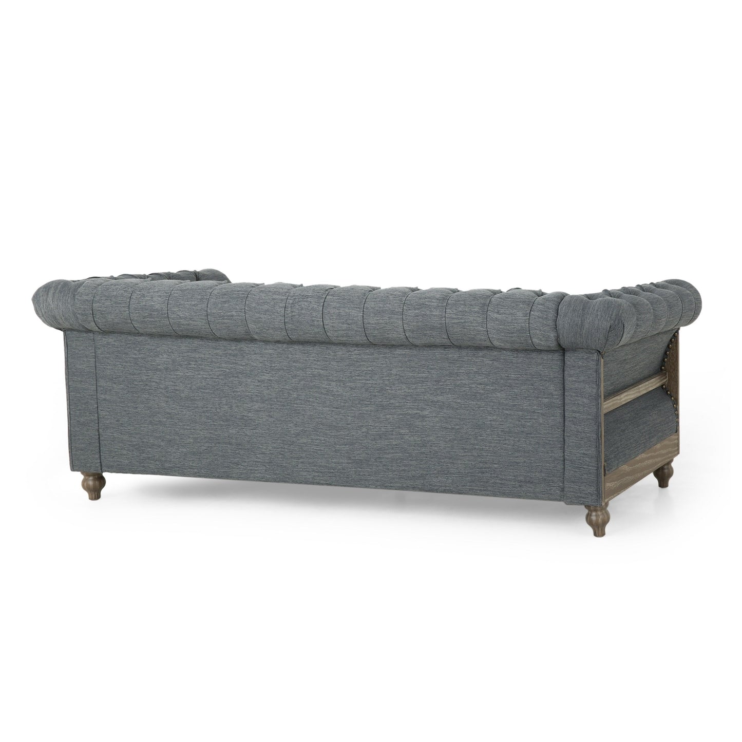 Grey 85.5'' Polyester Sofa with Tufted Backrest and Wooden Legs