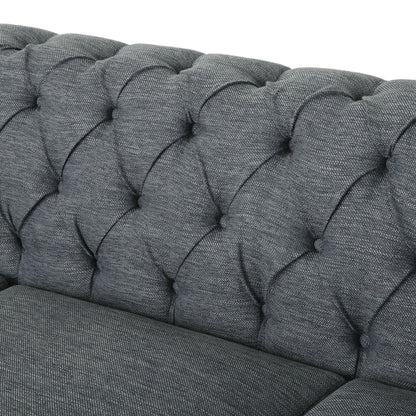 Grey 85.5'' Polyester Sofa with Tufted Backrest and Wooden Legs
