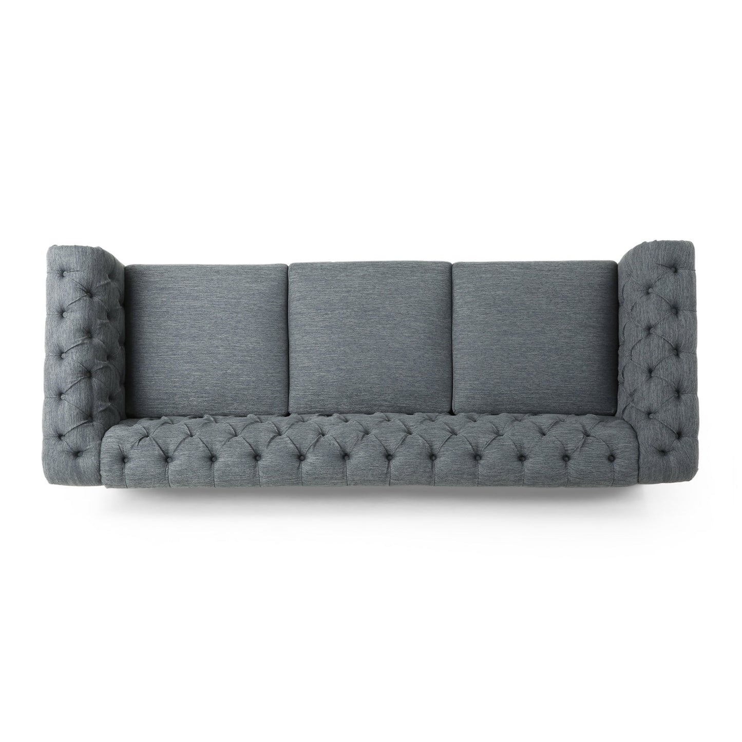 Grey 85.5'' Polyester Sofa with Tufted Backrest and Wooden Legs