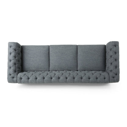 Grey 85.5'' Polyester Sofa with Tufted Backrest and Wooden Legs
