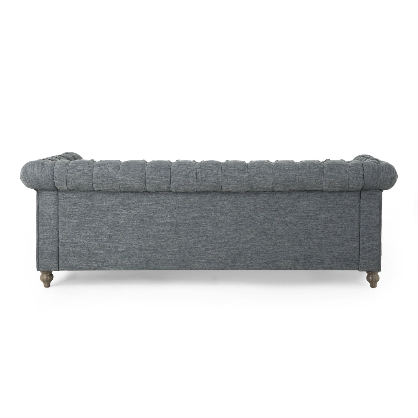 Grey 85.5'' Polyester Sofa with Tufted Backrest and Wooden Legs