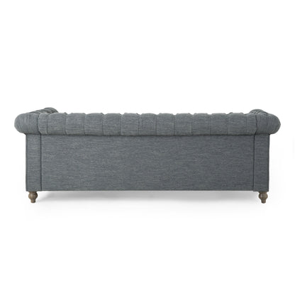 Grey 85.5'' Polyester Sofa with Tufted Backrest and Wooden Legs